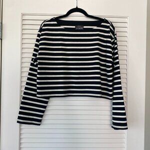 J.Crew Cropped Boatneck T-shirt in Mariner Cotton, Black Stripe, Size S